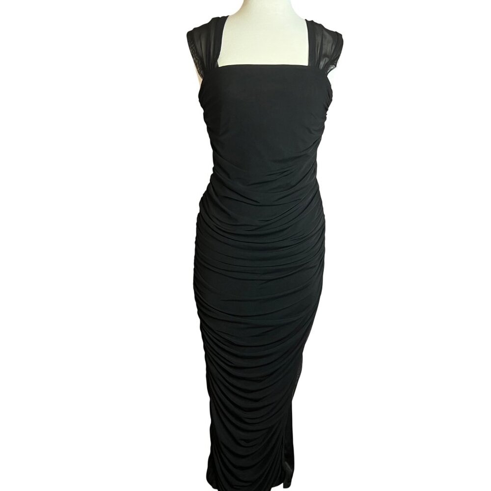 NWT Elegant SheinSxy L Black Ruched Maxi Dress Night Out Party Feminine Bodycore